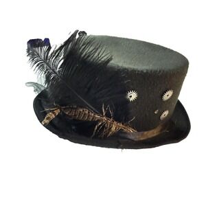 Steampunk Hat Top Hat Fitted Mens One Size Black Feather Gear Cosplay Party